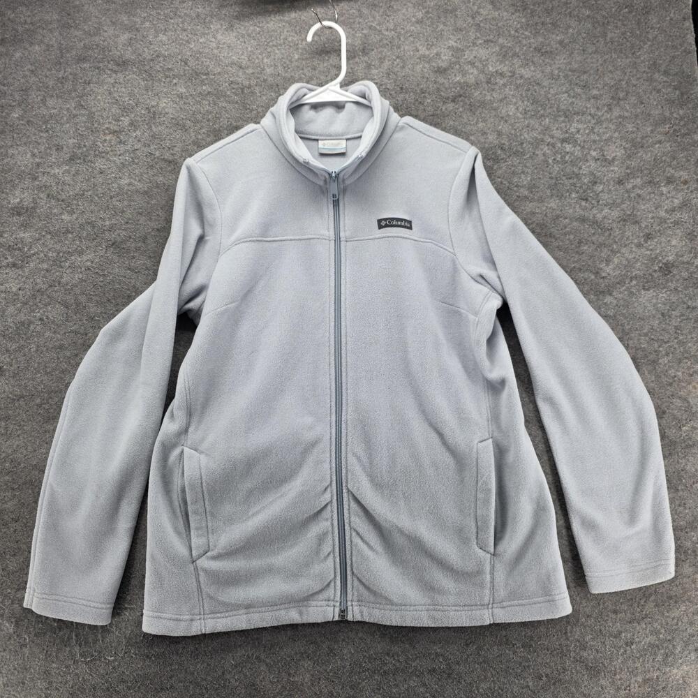 Columbia Jacket Womens L Gray Fleece Full Zip Pockets Collared Mid Length